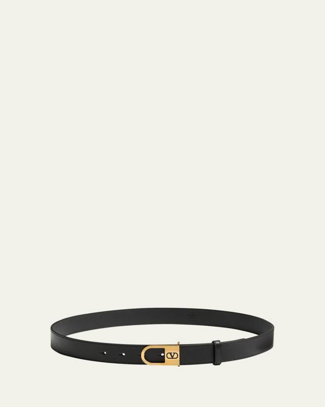 VLogo Signature Enameled Logo Leather Belt,